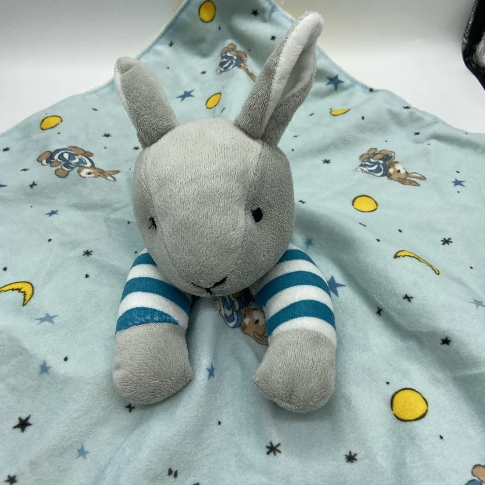 Goodnight‎ Moon Bunny Lovey Security Blanket Blue Yellow Plush Stars Moon Rabbit